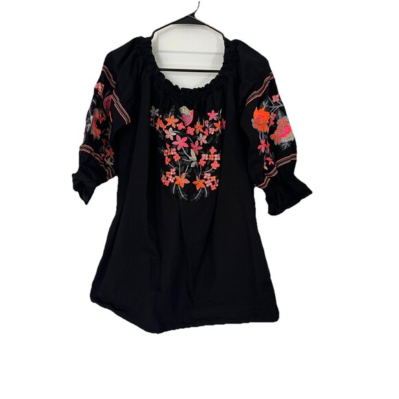 Black Boho Colorful Embroidered Tunic Mini Dress  Size Medium Peasant Resort - Picture 2 of 9